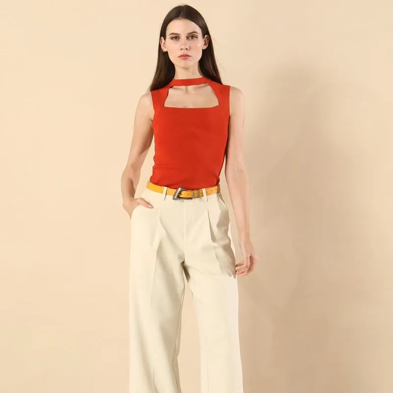 Women's Brown Belt Trend Belt with Gold Buckle Fashion Leather Waist Belt for Jeans Pants