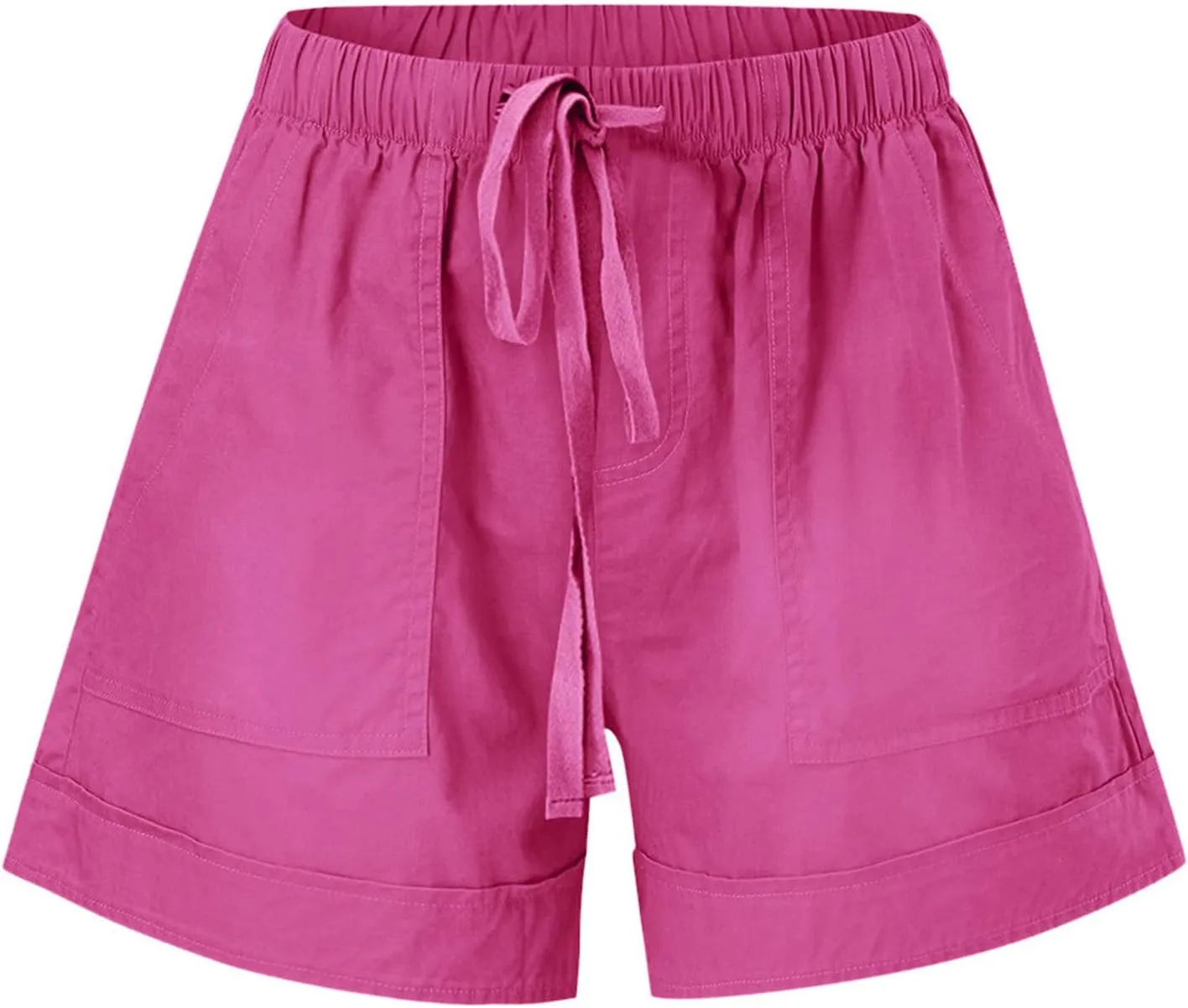 Women's Casual Elastic Waist Shorts Summer Comfy Drawstring Short Pants Lightweight Solid Color Shorts with Pockets