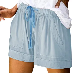 Women's Casual Elastic Waist Shorts Summer Comfy Drawstring Short Pants Lightweight Solid Color Shorts with Pockets