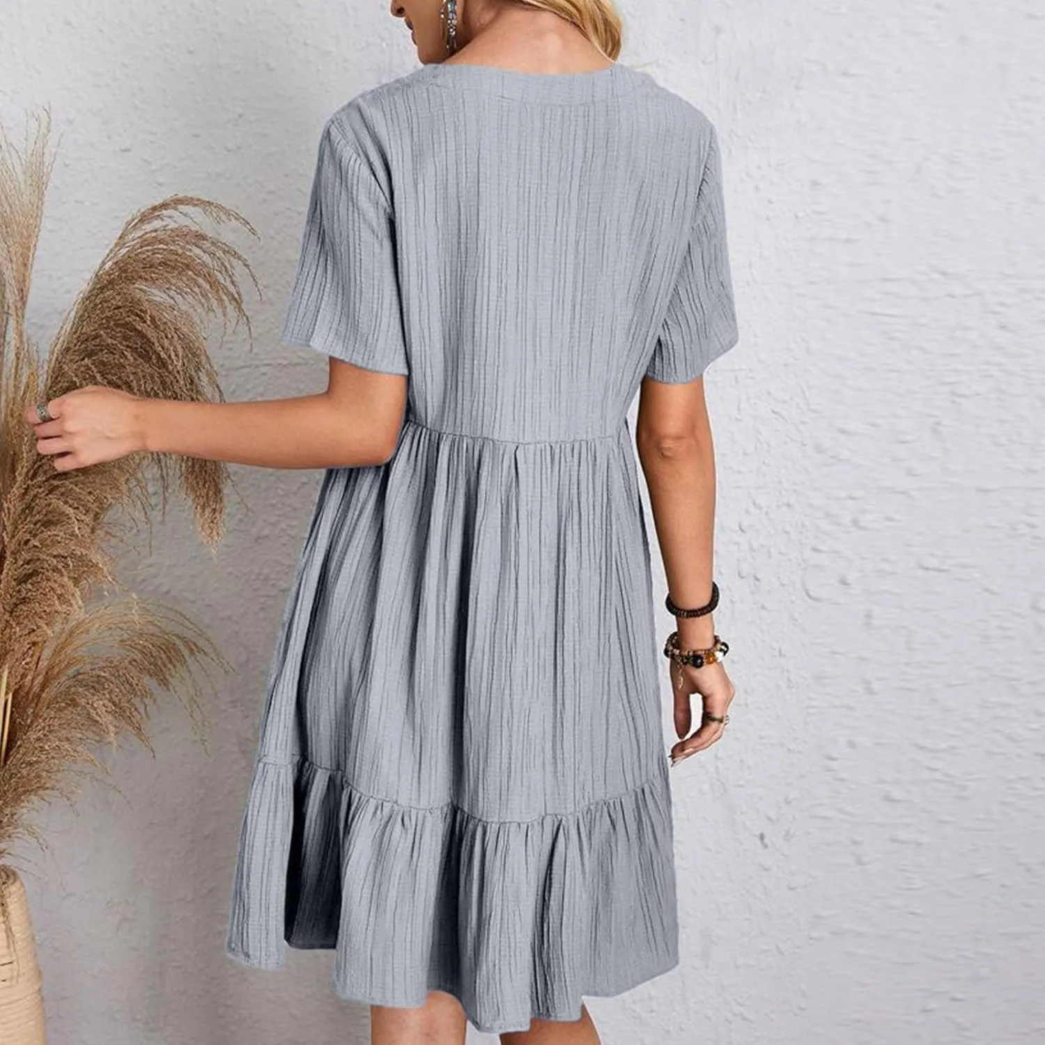 Women's Casual Short Sleeve Dress Cute Summer Beach Vacation Dresses Tshirt Dress Plus Size V Neck Ruffle Hem Sundress