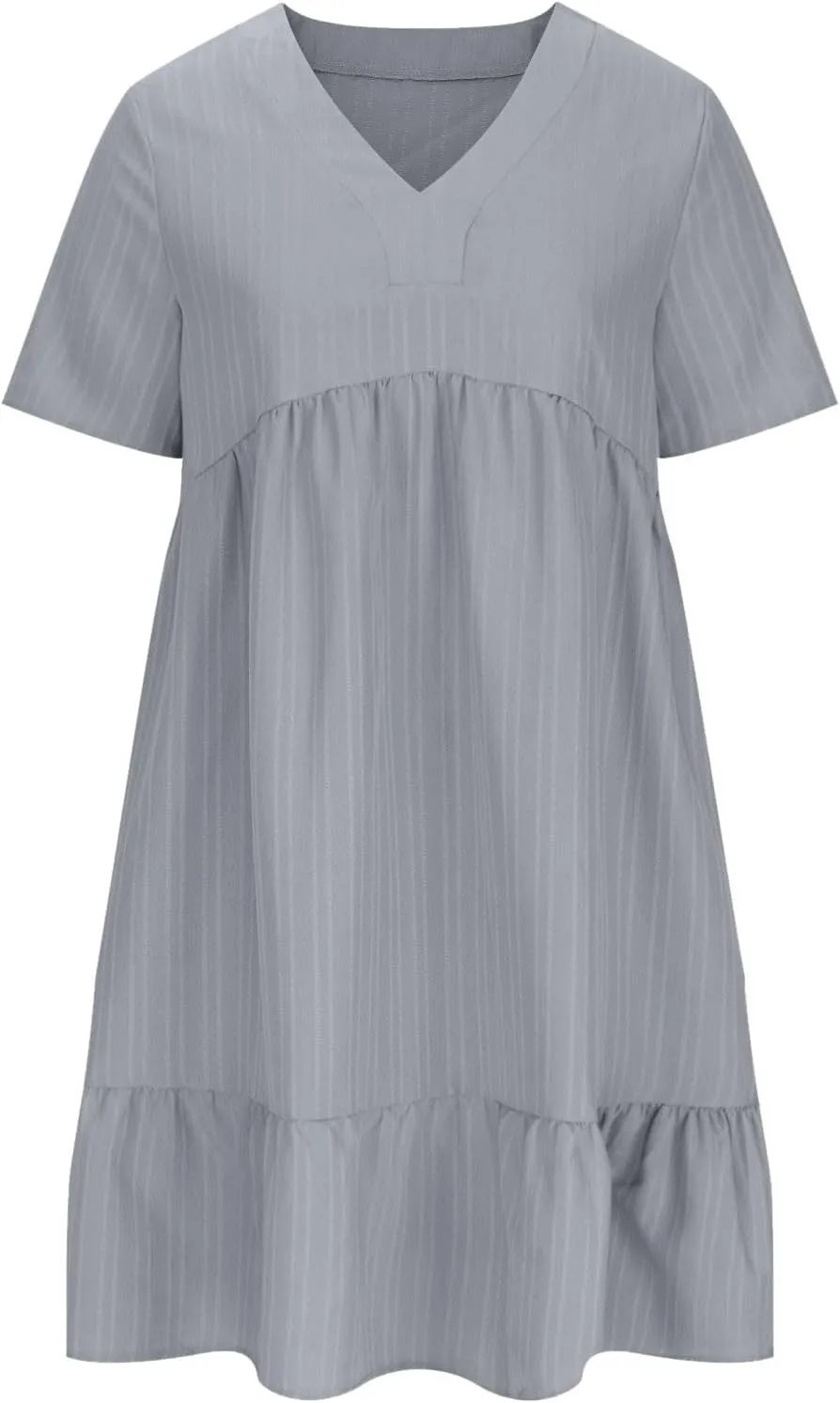 Women's Casual Short Sleeve Dress Cute Summer Beach Vacation Dresses Tshirt Dress Plus Size V Neck Ruffle Hem Sundress
