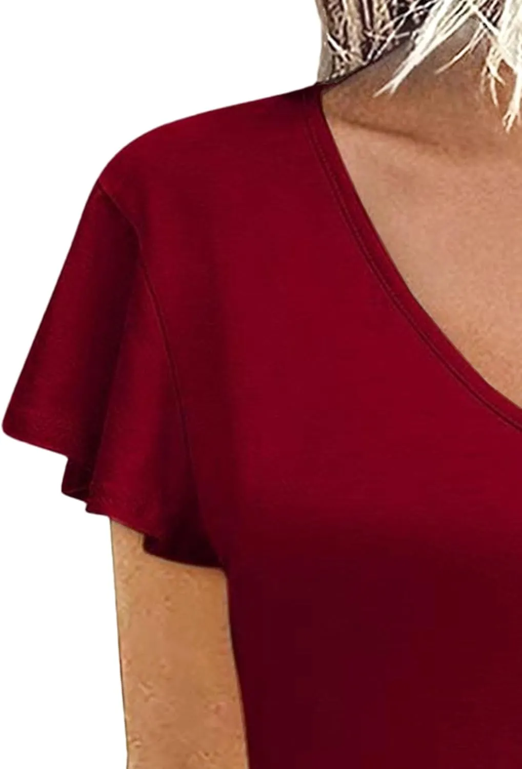 Women's Casual Tiered Dress V Neck Ruffle Dress Short Sleeve Casual Knee Length Dresses with Pockets
