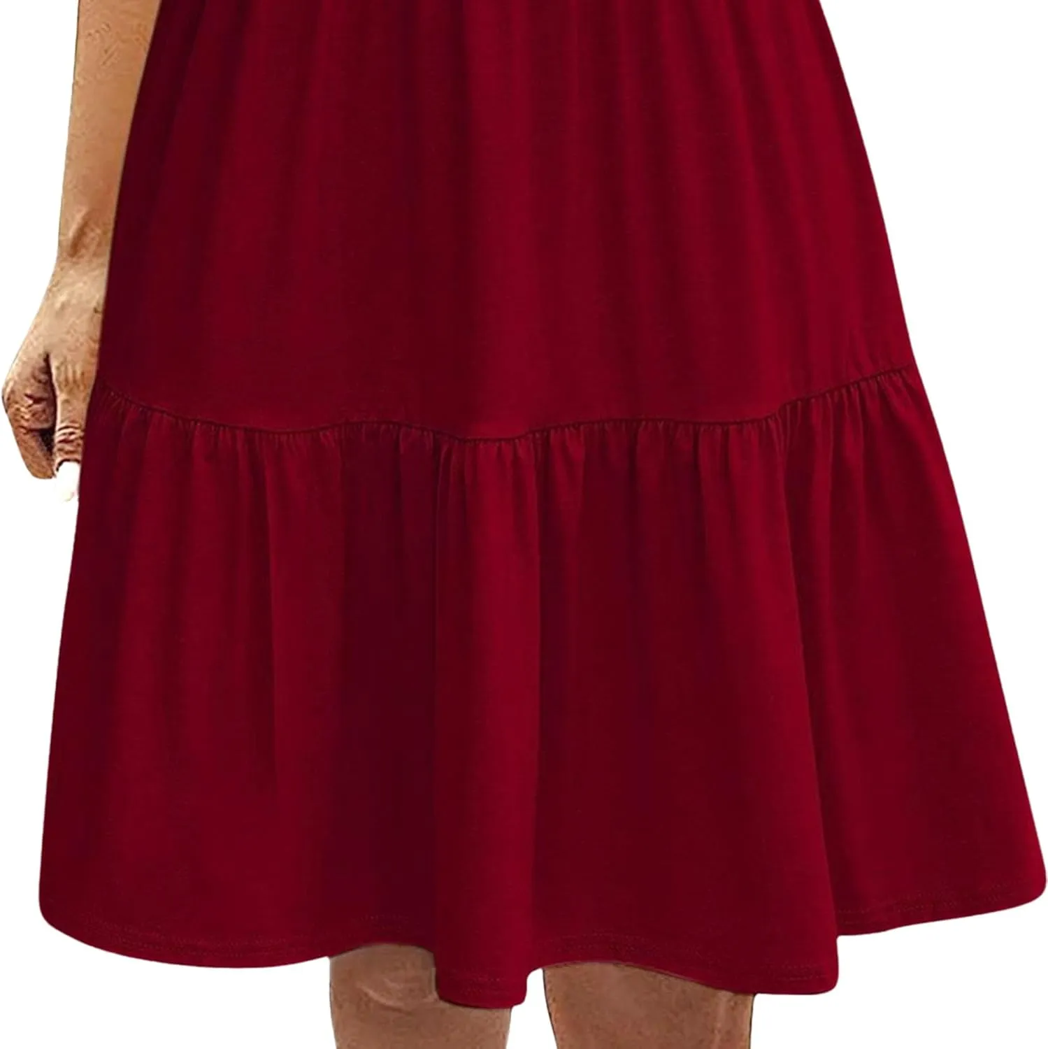 Women's Casual Tiered Dress V Neck Ruffle Dress Short Sleeve Casual Knee Length Dresses with Pockets