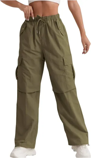 Women's Casual Waist Drawstring Pocket Work Dressy Loose Fit Fashion Pants