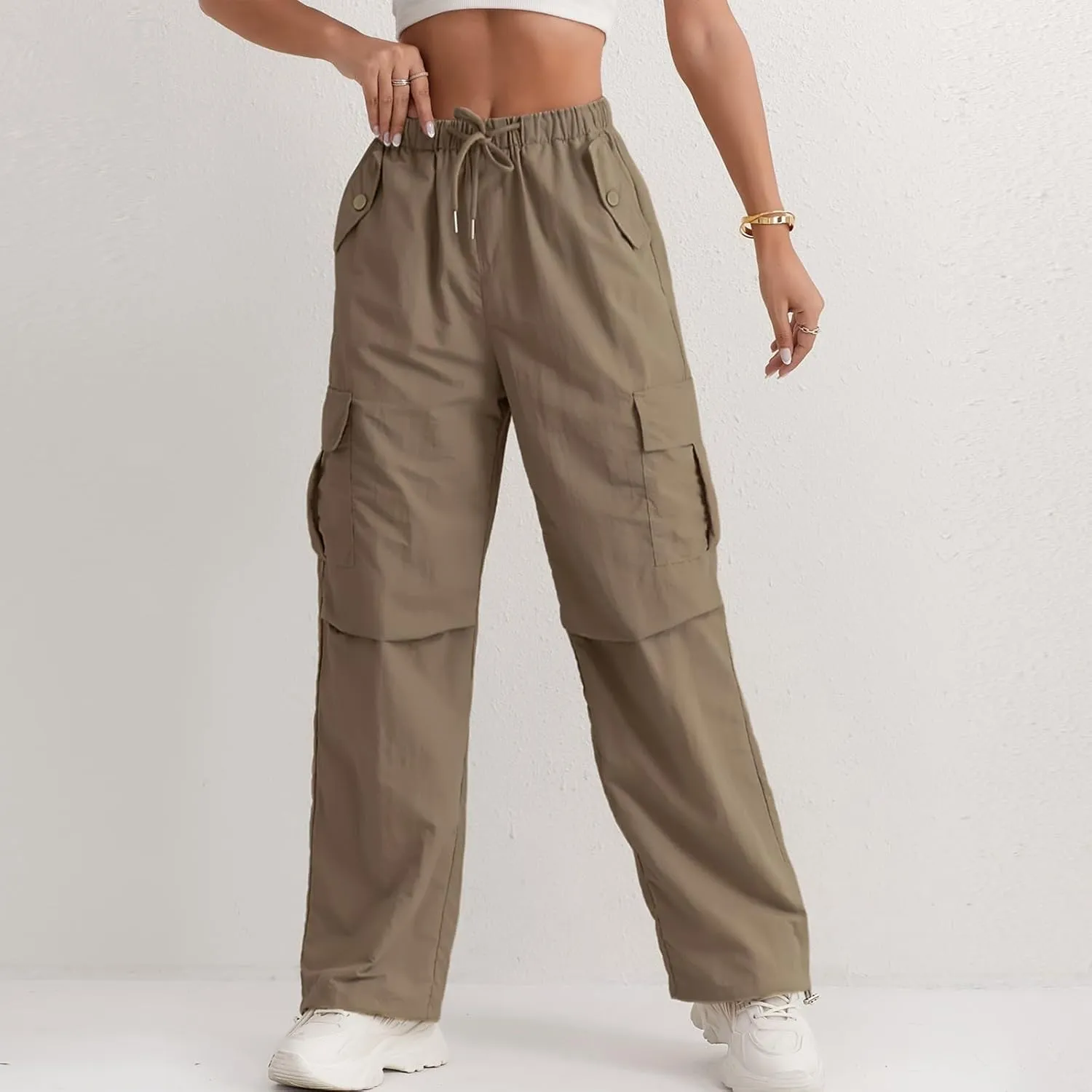 Women's Casual Waist Drawstring Pocket Work Dressy Loose Fit Fashion Pants