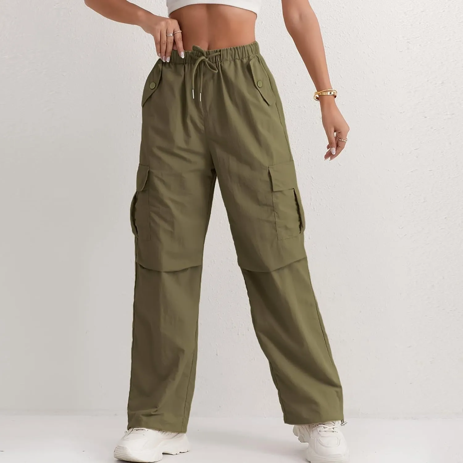 Women's Casual Waist Drawstring Pocket Work Dressy Loose Fit Fashion Pants