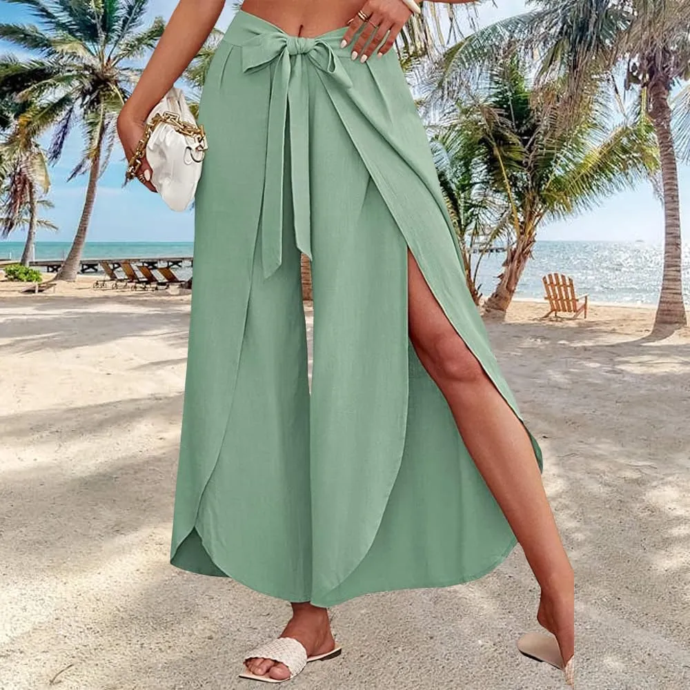 Womens Cotton Linen Wide Leg Pants Pants High Waist Flowy Boho Oversized Pants Casual Summer Comfy Baggy Trousers