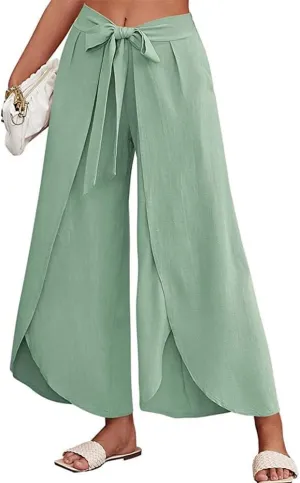 Womens Cotton Linen Wide Leg Pants Pants High Waist Flowy Boho Oversized Pants Casual Summer Comfy Baggy Trousers