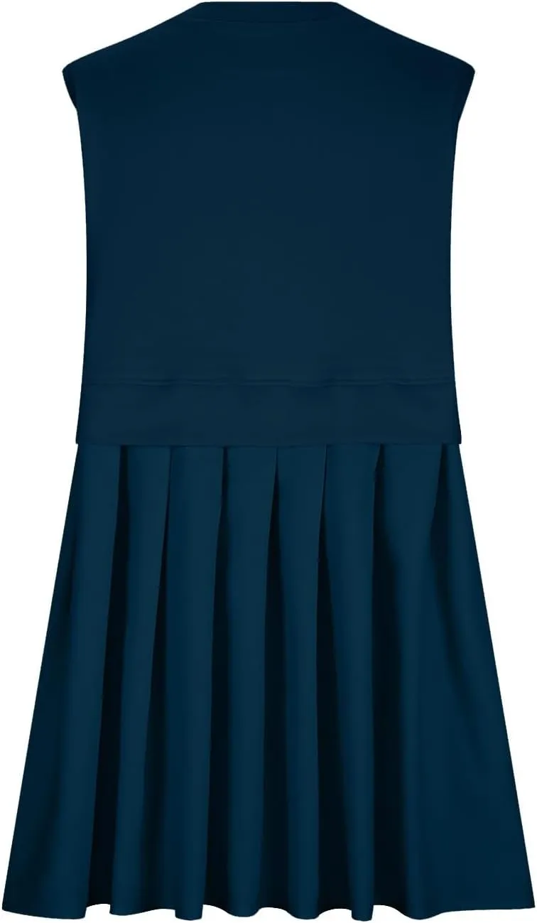 Women's Crewneck Short Sleeve Mini Dresses Loose Pleated Hem Sundress Elegant Summer Lightweight Basic Dress for Ladies
