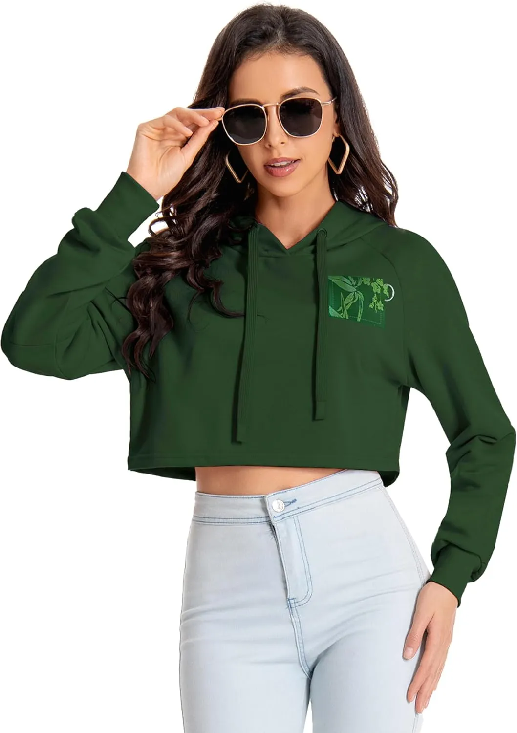 Women's Cropped Hoodie Long Sleeves Crop Top Sweatshirt with Hooded, 2024 Trendy Y2K Hoodies for Women Navel Exposed