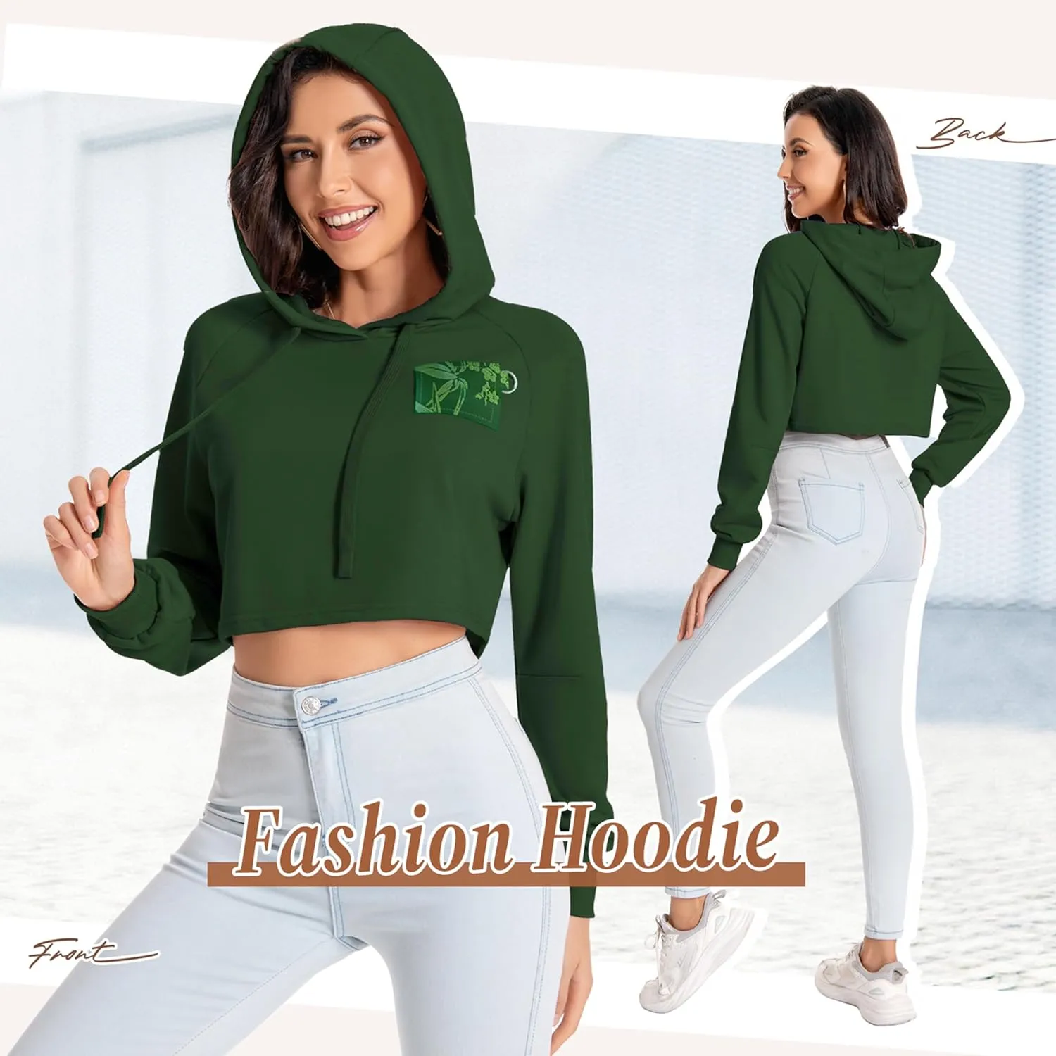 Women's Cropped Hoodie Long Sleeves Crop Top Sweatshirt with Hooded, 2024 Trendy Y2K Hoodies for Women Navel Exposed