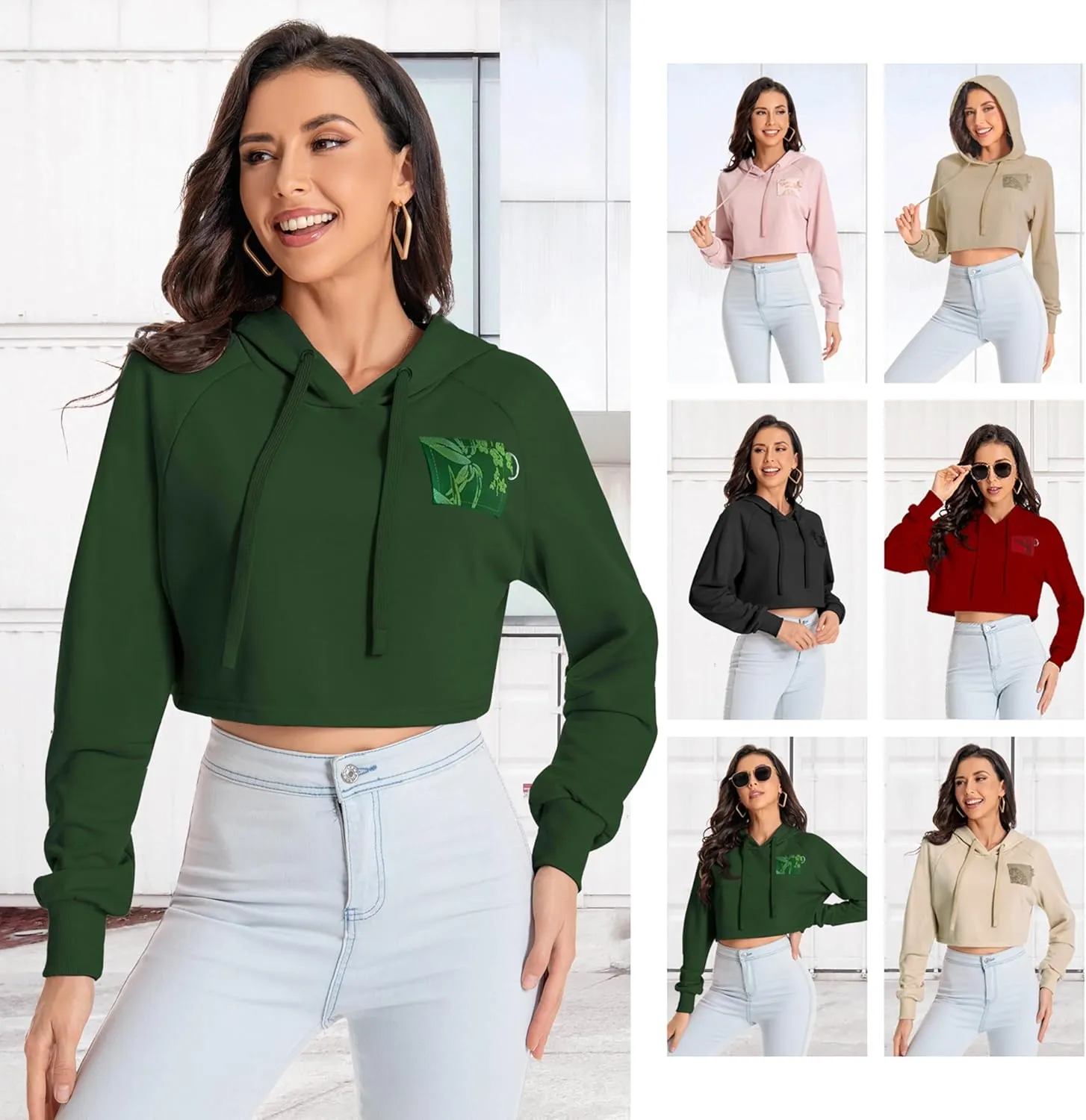 Women's Cropped Hoodie Long Sleeves Crop Top Sweatshirt with Hooded, 2024 Trendy Y2K Hoodies for Women Navel Exposed