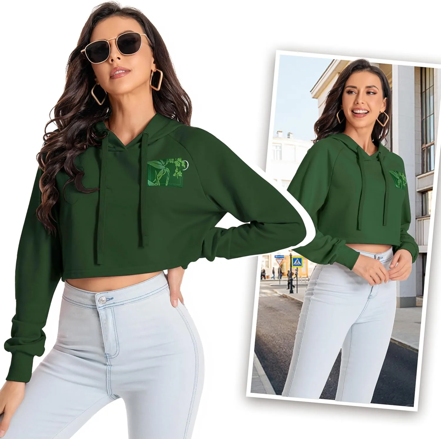 Women's Cropped Hoodie Long Sleeves Crop Top Sweatshirt with Hooded, 2024 Trendy Y2K Hoodies for Women Navel Exposed