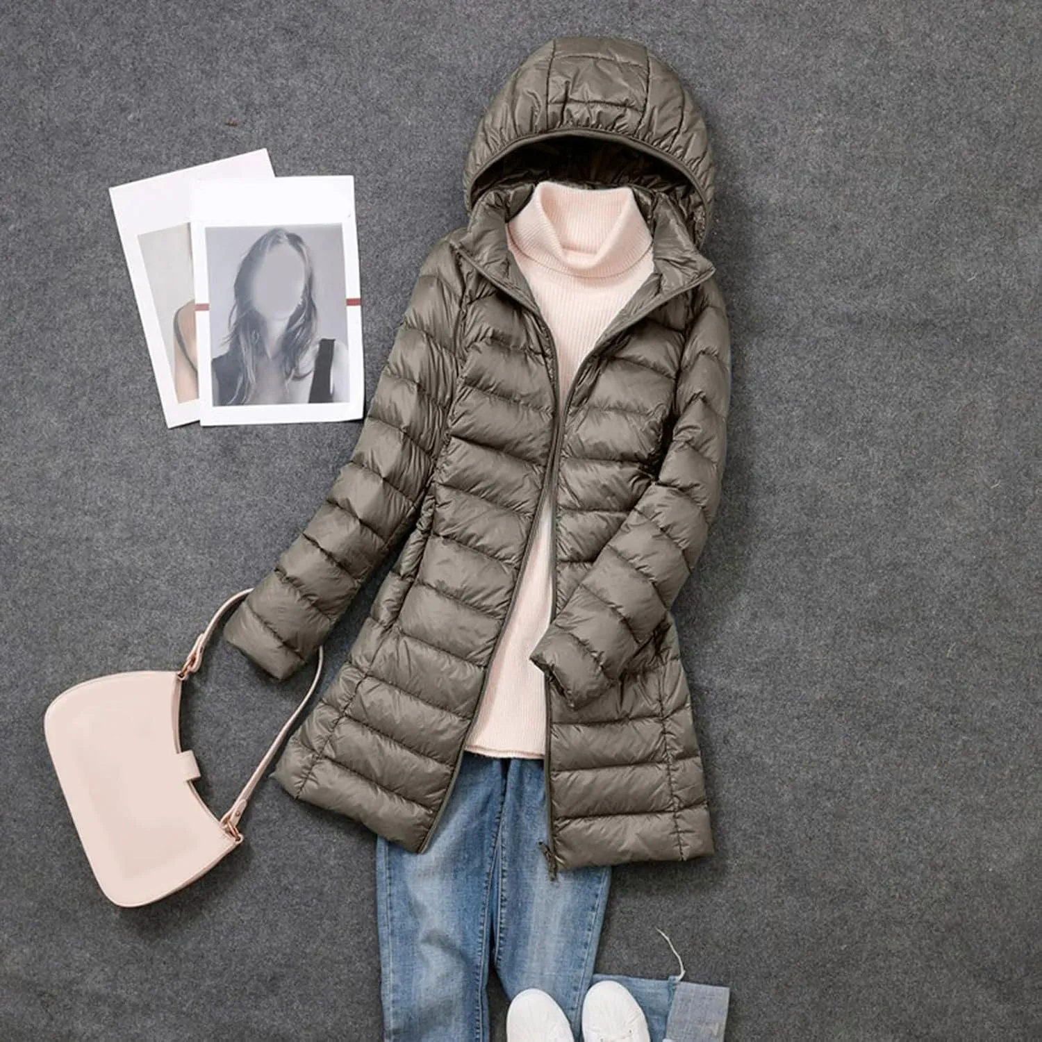 Women's Down Jacket Hooded Windproof Puffer Coat Packable Warm Winter Jacket Lightweight Ladies Parka Trendy Stand-up Collar