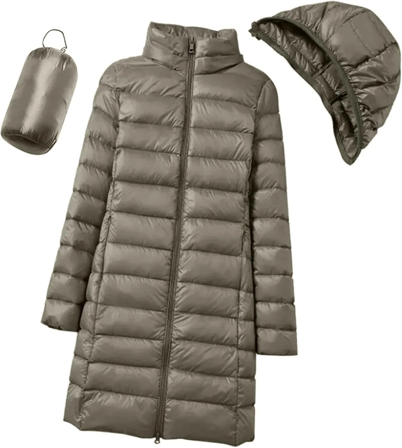 Women's Down Jacket Hooded Windproof Puffer Coat Packable Warm Winter Jacket Lightweight Ladies Parka Trendy Stand-up Collar