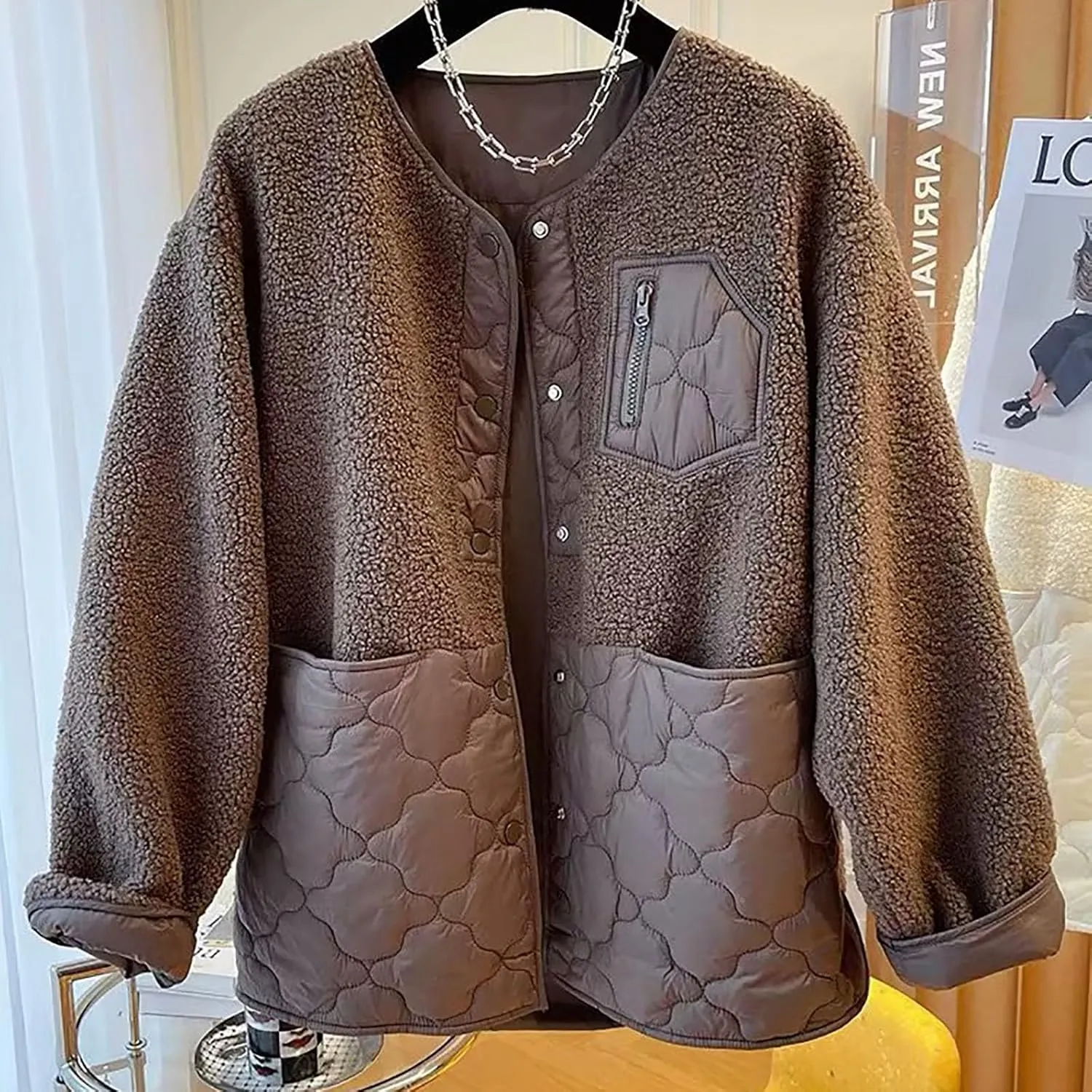 Women's Down Jackets Lapel Buttons Closed Casual Puffer Jacket Coat Cozy Lightweight Long Sleeve Floral Fuzzy Outwear