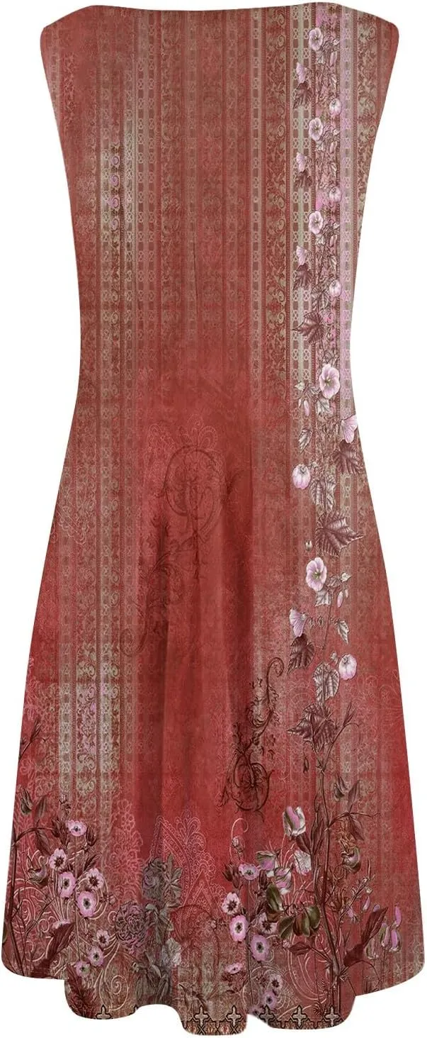 Women's Dresses Summer Tank Dress Cute Sundress Highwaisted Sleeveless Floral Dress Fashion Ruched Dresses with Pocket