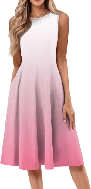 Women's Dresses Summer Tank Dress Cute Sundress Highwaisted Sleeveless Floral Dress Fashion Ruched Dresses with Pocket