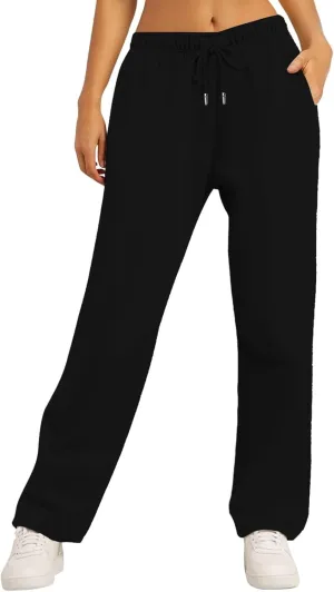 Women's Fleece Sweatpants Wide Leg Straight Loose Fit Dressy Casual Fashion Pants