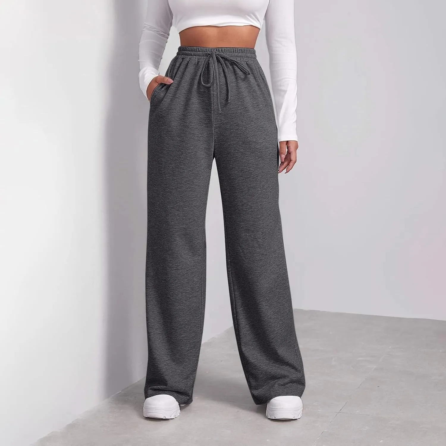 Women's Fleece Sweatpants Wide Leg Straight Loose Fit Dressy Casual Fashion Pants