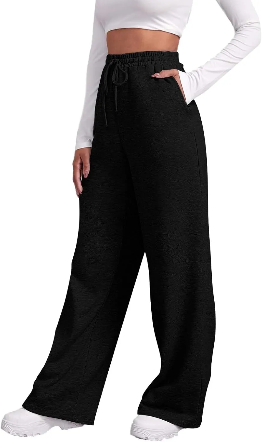 Women's Fleece Sweatpants Wide Leg Straight Loose Fit Dressy Casual Fashion Pants