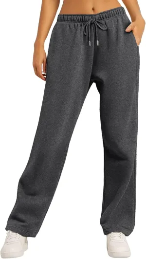 Women's Fleece Sweatpants Wide Leg Straight Loose Fit Dressy Casual Fashion Pants