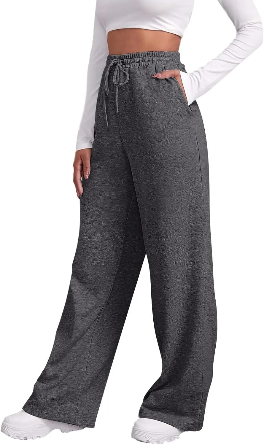 Women's Fleece Sweatpants Wide Leg Straight Loose Fit Dressy Casual Fashion Pants