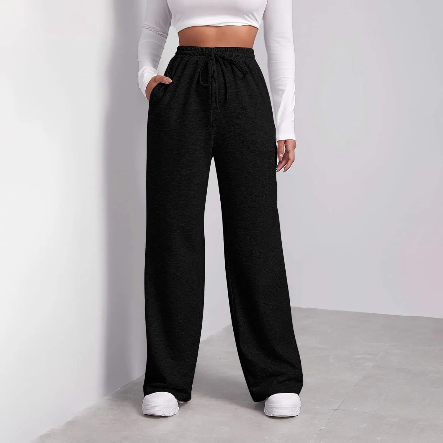 Women's Fleece Sweatpants Wide Leg Straight Loose Fit Dressy Casual Fashion Pants