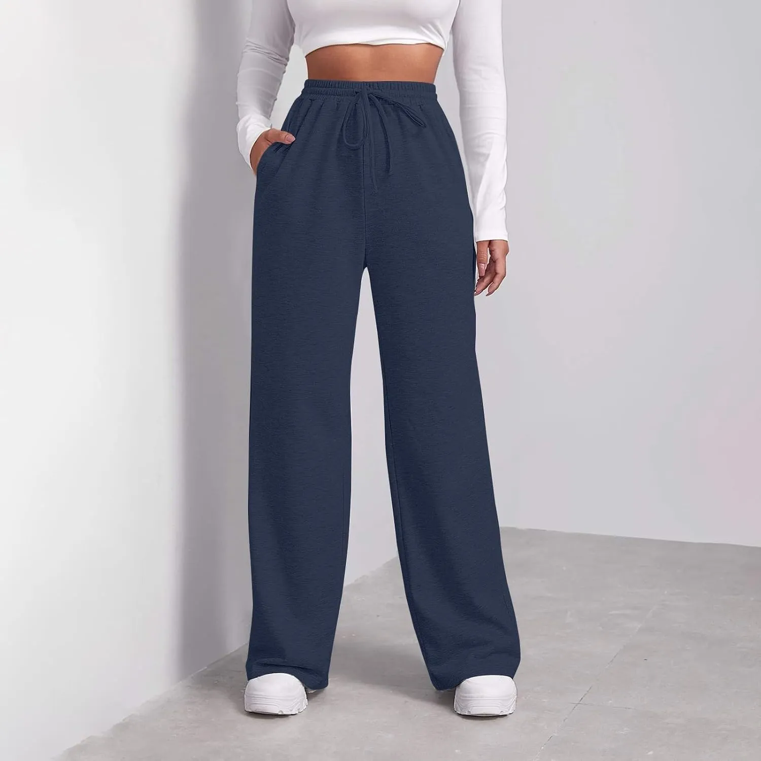 Women's Fleece Sweatpants Wide Leg Straight Loose Fit Dressy Casual Fashion Pants