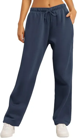 Women's Fleece Sweatpants Wide Leg Straight Loose Fit Dressy Casual Fashion Pants