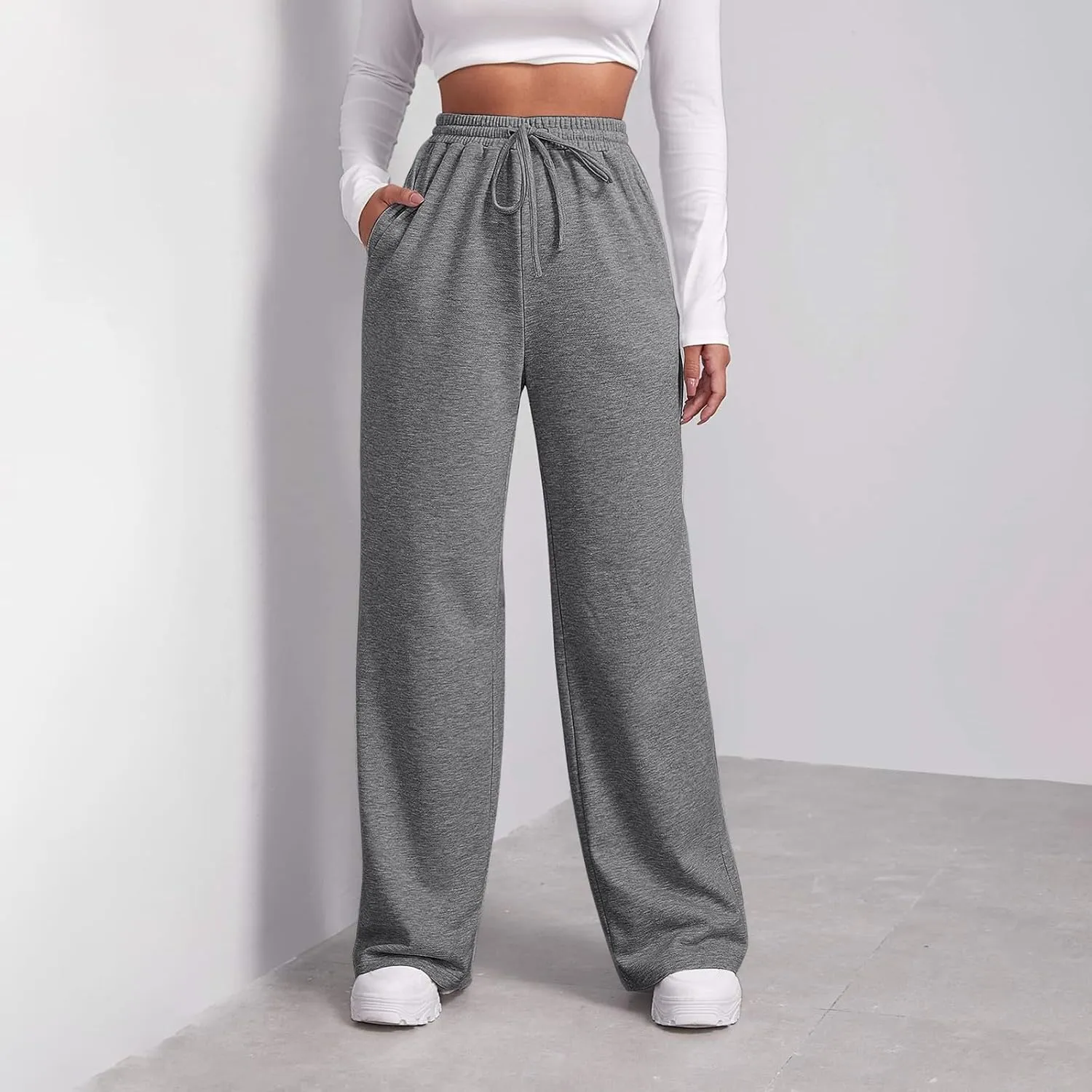 Women's Fleece Sweatpants Wide Leg Straight Loose Fit Dressy Casual Fashion Pants