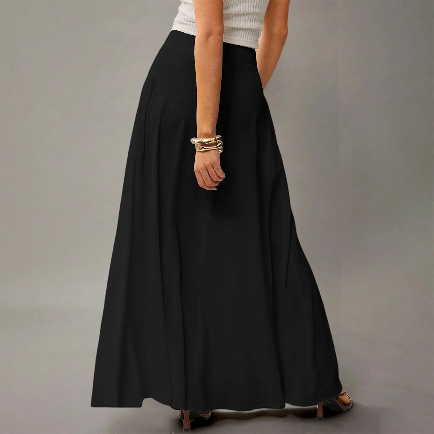 Womens Flowy A Line Skirt Boho Elastic High Waisted Long Maxi Skirts for Women Trendy Summer Basicwith Pockets
