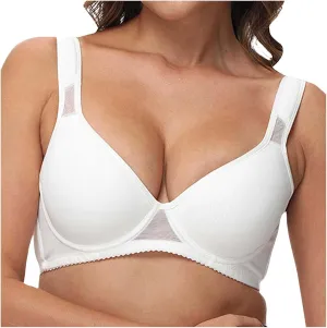 Women's Full Coverage Front Closure Posture Back Unpadded Sports Bra Wirefree Everyday Bra -Comfort and Double Support