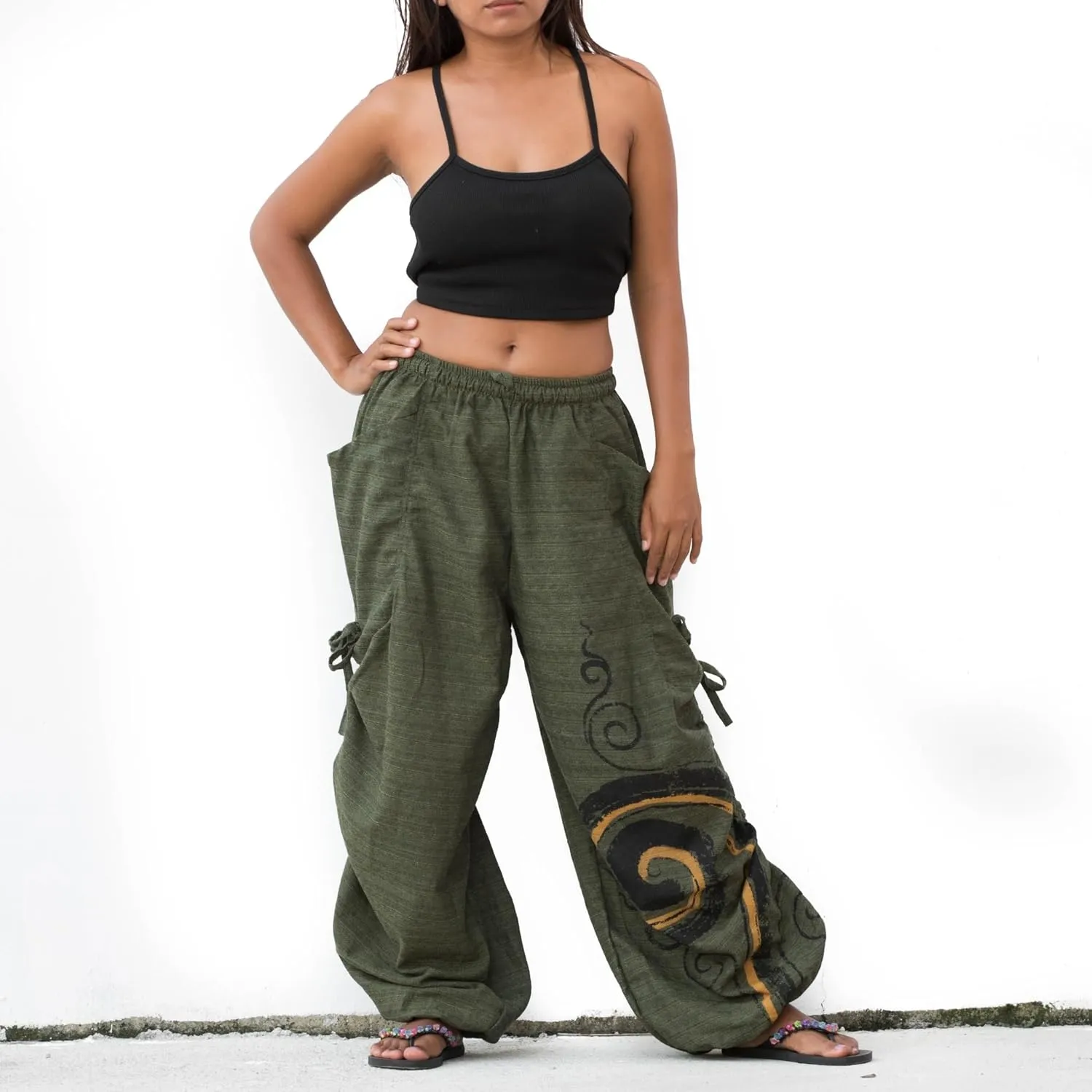 Women's Harem Cotton Pants Loose Fit Yoga Spiral Print Pants with Pockets