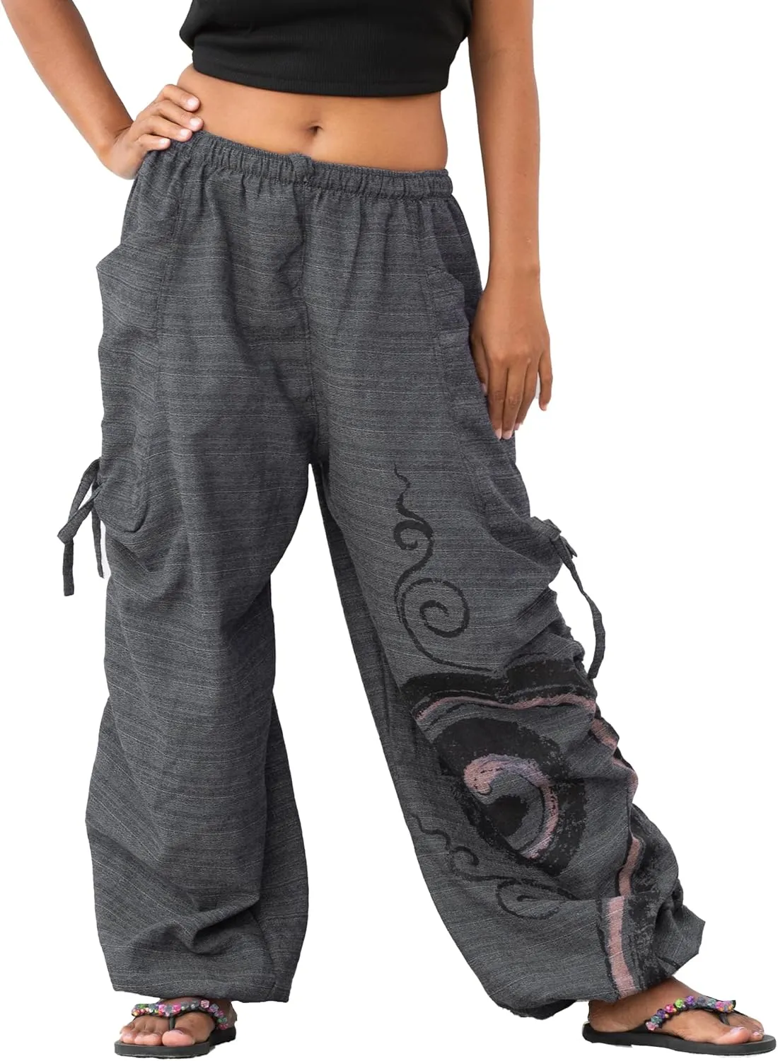 Women's Harem Cotton Pants Loose Fit Yoga Spiral Print Pants with Pockets