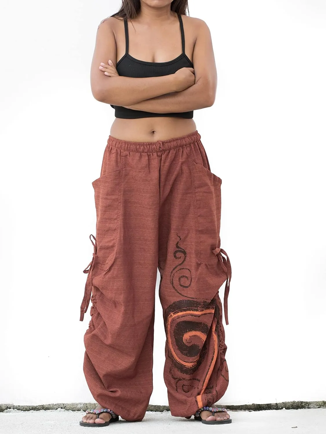 Women's Harem Cotton Pants Loose Fit Yoga Spiral Print Pants with Pockets