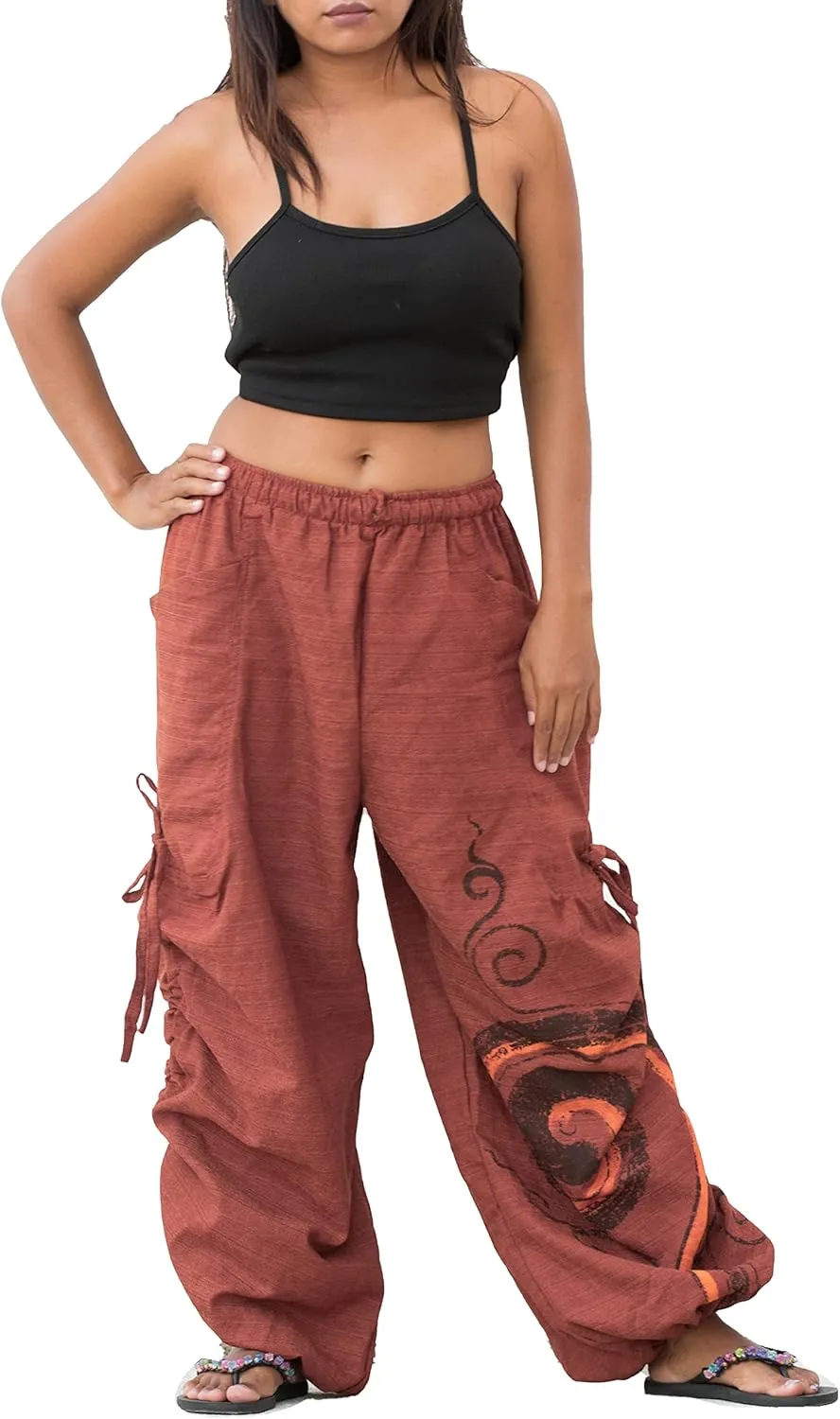 Women's Harem Cotton Pants Loose Fit Yoga Spiral Print Pants with Pockets