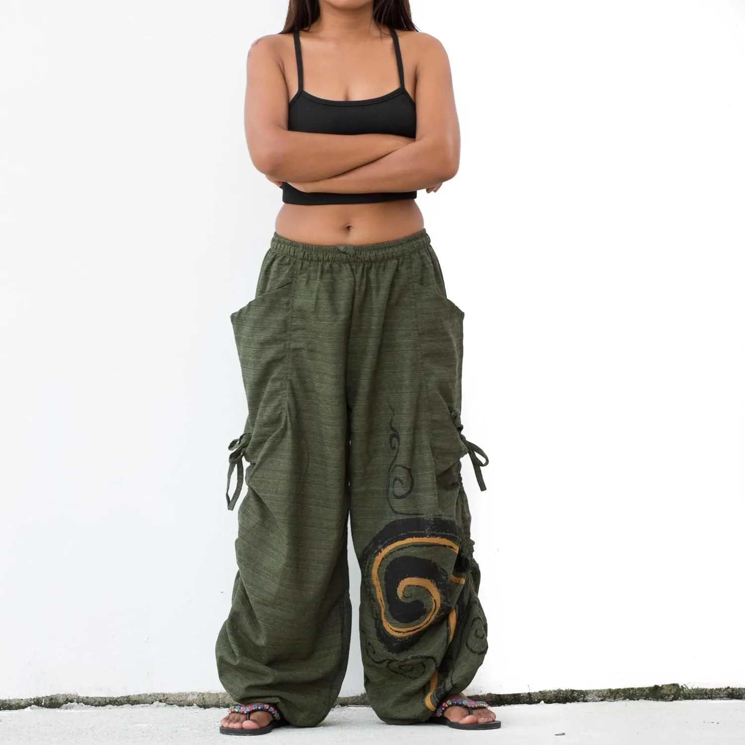 Women's Harem Cotton Pants Loose Fit Yoga Spiral Print Pants with Pockets