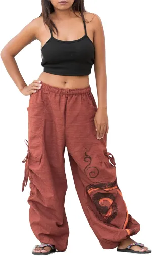 Women's Harem Cotton Pants Loose Fit Yoga Spiral Print Pants with Pockets