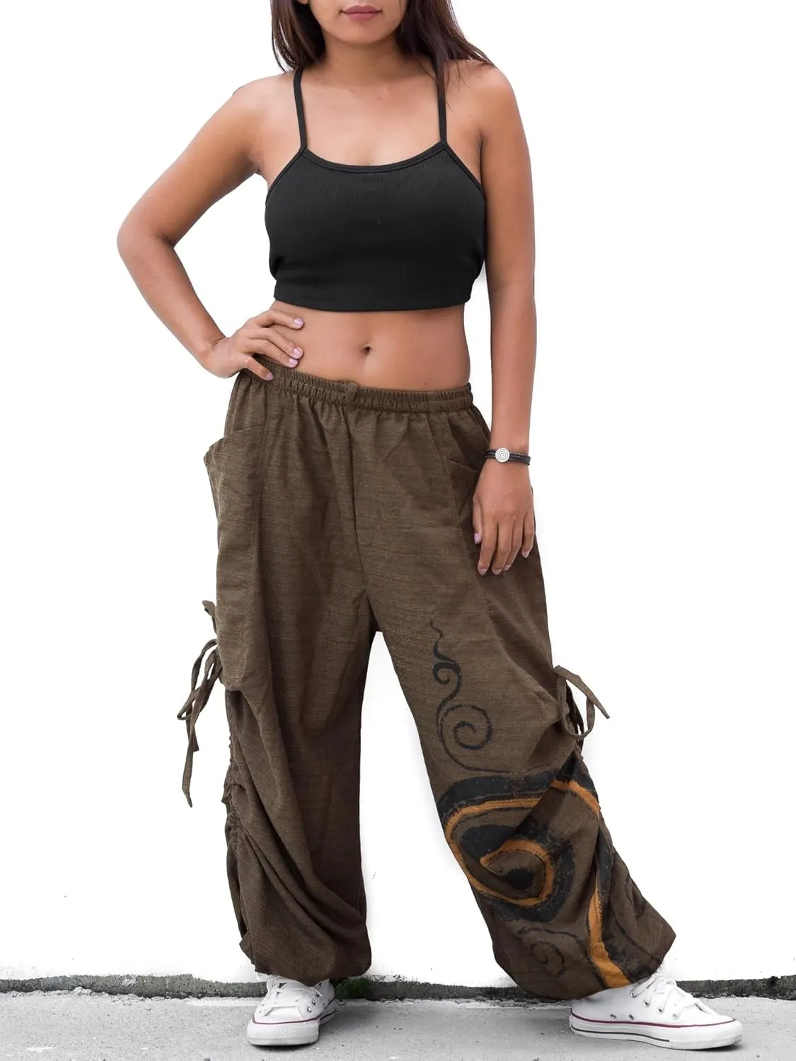 Women's Harem Cotton Pants Loose Fit Yoga Spiral Print Pants with Pockets