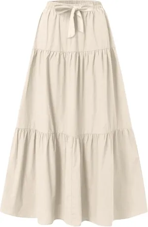 Womens High Waisted Basic Maxi Skirts 2025 Pleated Elastic Waist A-Line Skirt Trendy Summer Flowy Swing Long Skirts