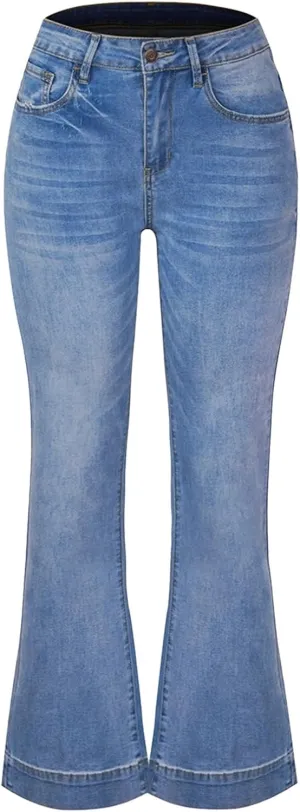 Women's High Waisted Bell Bottom Bootcut Jeans Flare Wide Leg Stretch Trendy Jeans