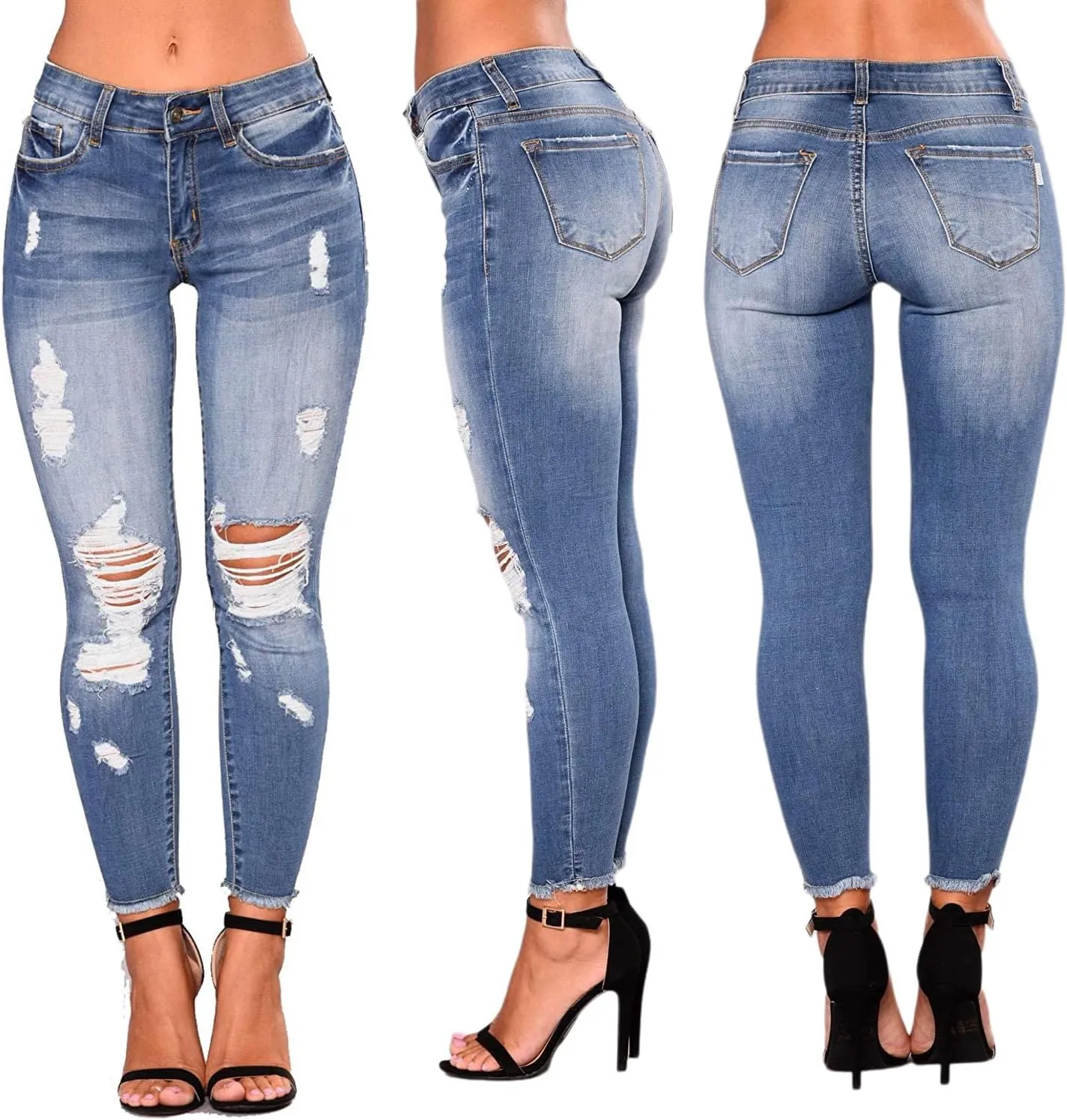 Women's High Waisted Jeans Retro Ripped Jeans Slim Fit Butt Lifting Skinny Stretch Jeans Denim Pants