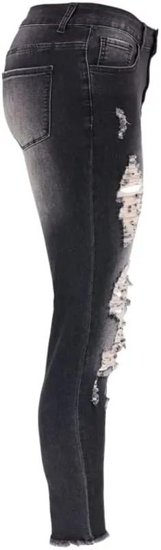 Women's High Waisted Jeans Retro Ripped Jeans Slim Fit Butt Lifting Skinny Stretch Jeans Denim Pants