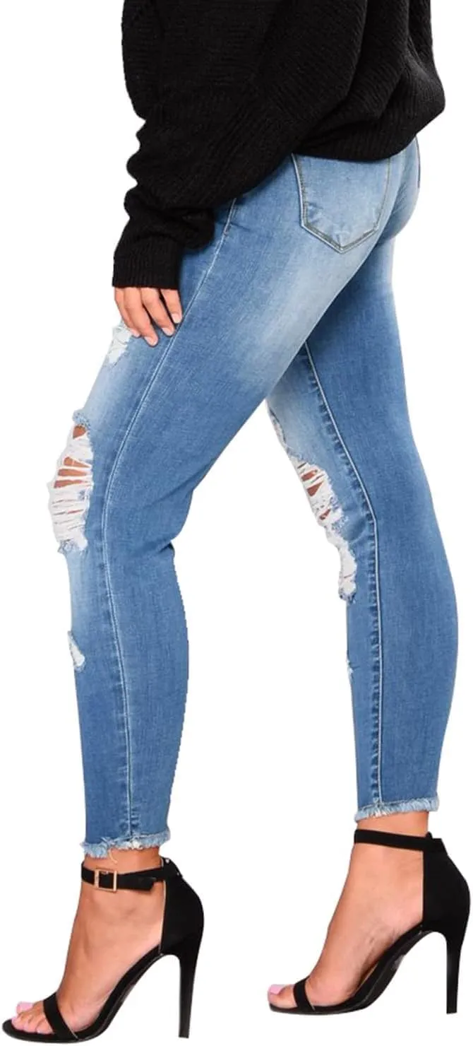 Women's High Waisted Jeans Retro Ripped Jeans Slim Fit Butt Lifting Skinny Stretch Jeans Denim Pants