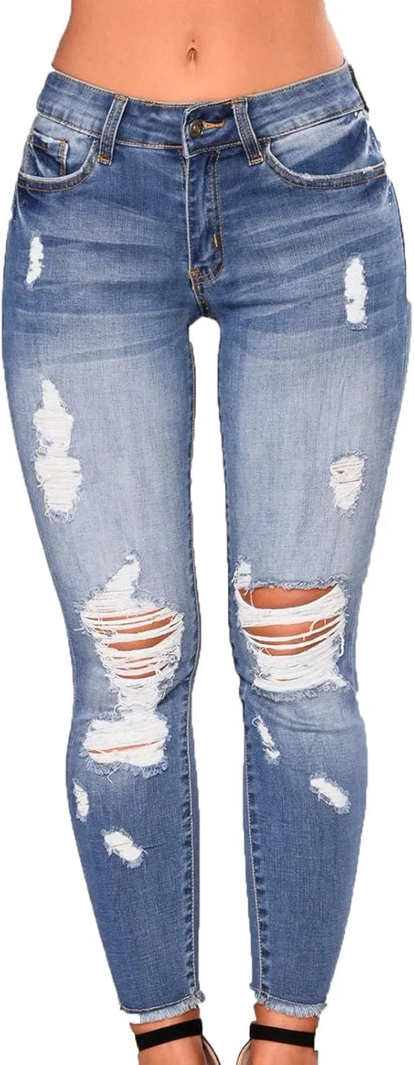 Women's High Waisted Jeans Retro Ripped Jeans Slim Fit Butt Lifting Skinny Stretch Jeans Denim Pants