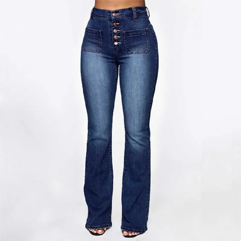 Women's High Waisted Wide Leg Stretch Jeans Button Up Jeans Straight Leg Casual Loose