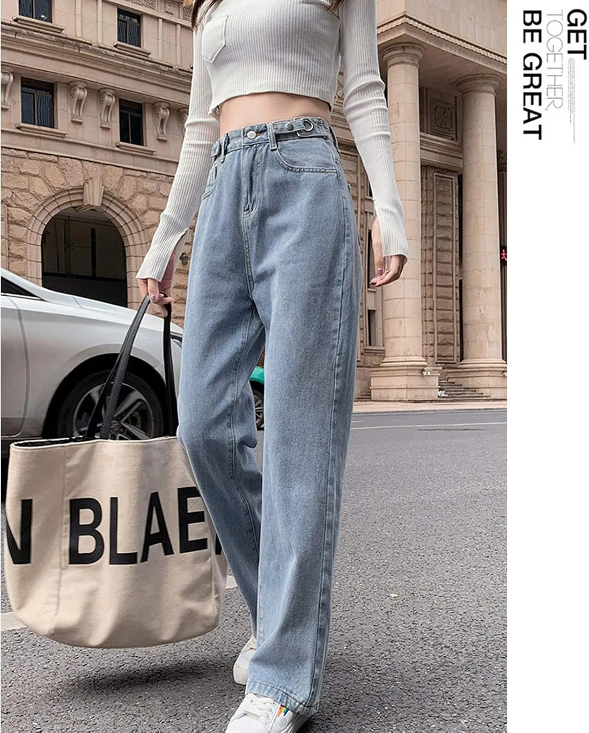Womens Jeans Stretch Bootcut Y2K Fashion Boyfriend Jeans Skateboard Bell Bottom Harem Pants with Pockets