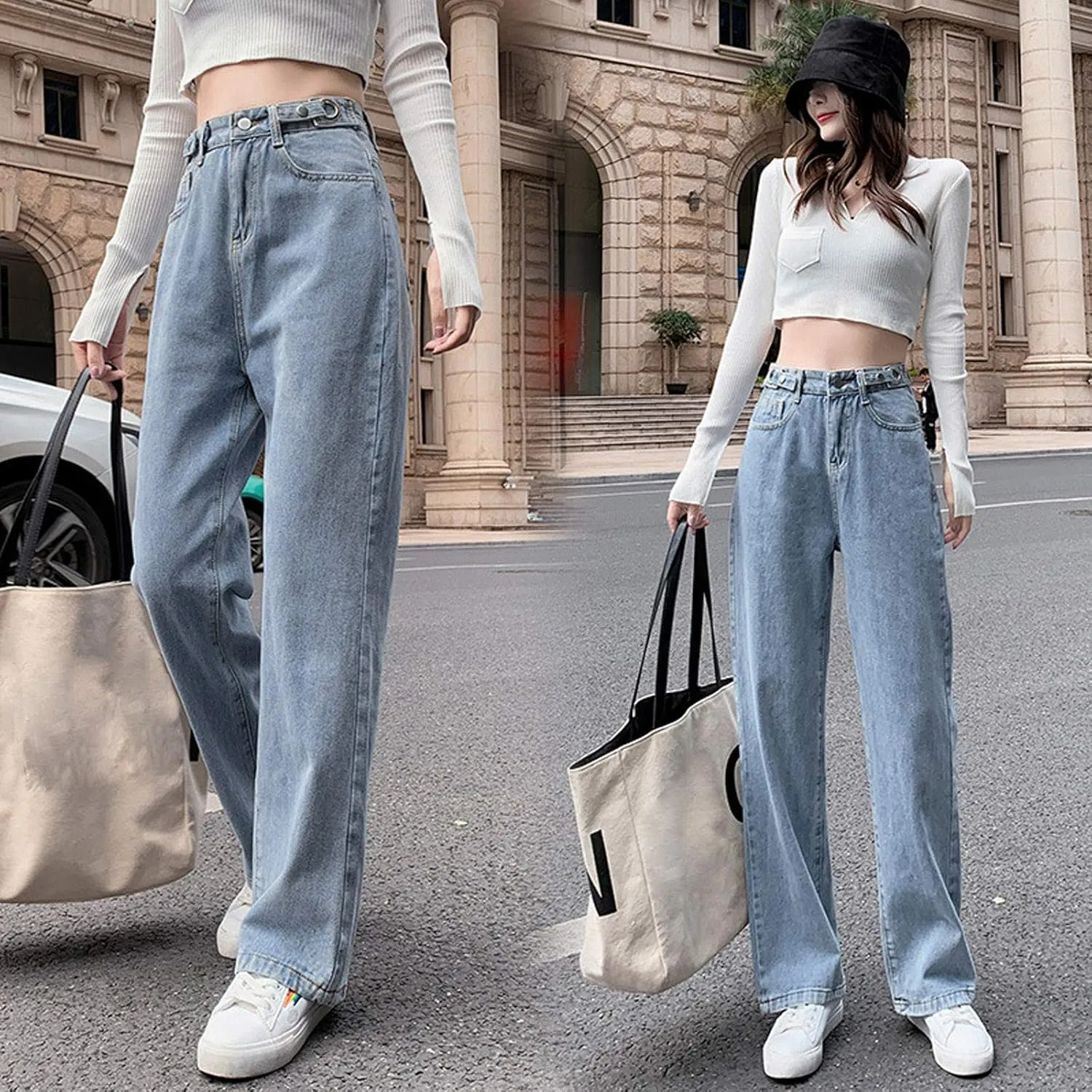 Womens Jeans Stretch Bootcut Y2K Fashion Boyfriend Jeans Skateboard Bell Bottom Harem Pants with Pockets