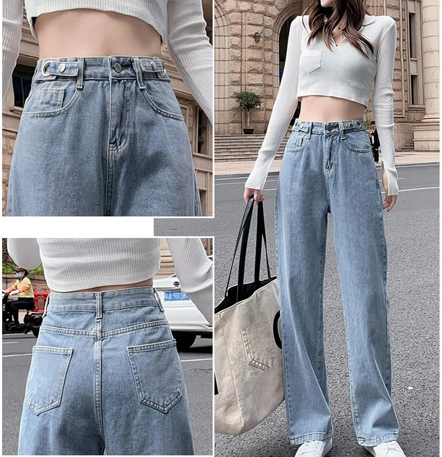 Womens Jeans Stretch Bootcut Y2K Fashion Boyfriend Jeans Skateboard Bell Bottom Harem Pants with Pockets